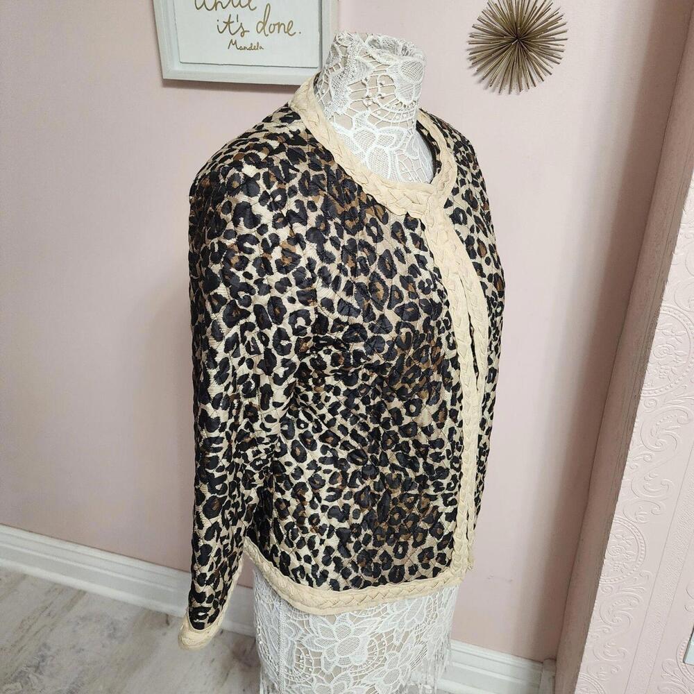 NWT Carole Little Quilted 100 Silk leopard jacket blazer so soft L